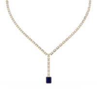 Emerald-cut sapphire blue colorstone tennis necklace in rose gold