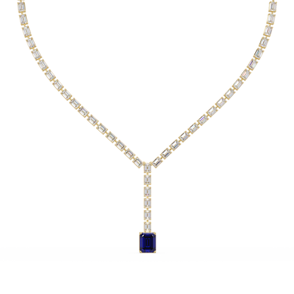 Emerald-cut sapphire blue colorstone tennis necklace in rose gold