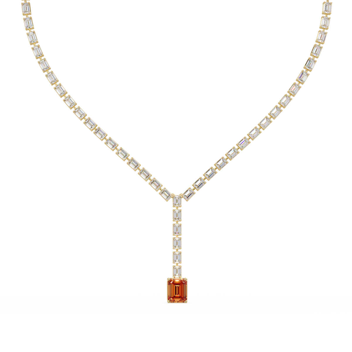 Emerald-cut champagne topaz colorstone tennis necklace in rose gold