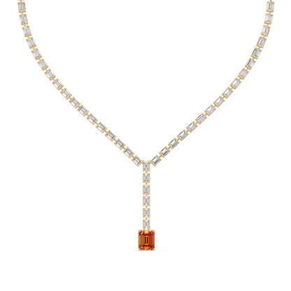 Emerald-cut champagne topaz colorstone tennis necklace in rose gold