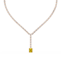 Emerald-cut citrine yellow colorstone tennis necklace in rose gold