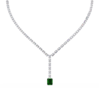Emerald-cut emerald green colorstone tennis necklace in white gold