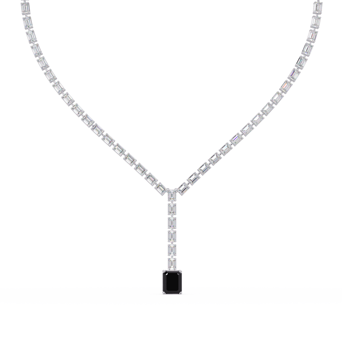 Emerald-cut onyx colorstone tennis necklace in white gold