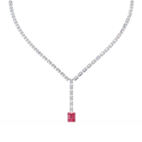 Emerald-cut tourmaline pink colorstone tennis necklace in white gold