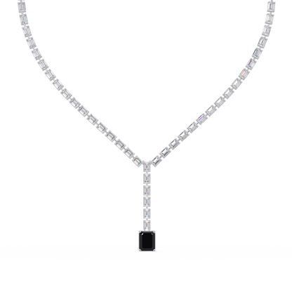 Emerald-cut tourmaline pink colorstone tennis necklace in white gold