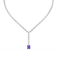 Emerald-cut amethyst purple colorstone tennis necklace in white gold