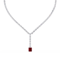 Emerald-cut ruby red colorstone tennis necklace in white gold