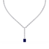 Emerald-cut sapphire blue colorstone tennis necklace in white gold
