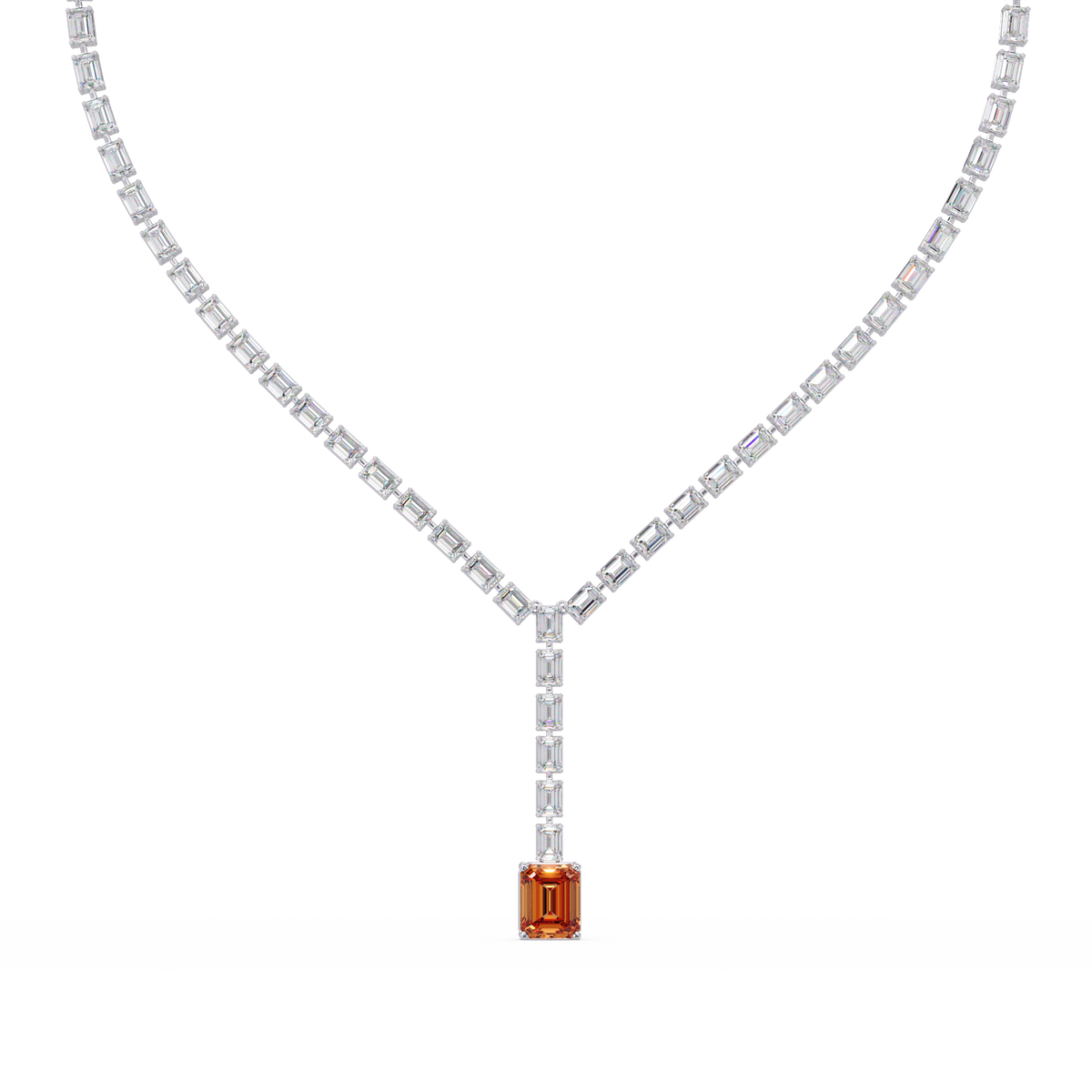 Emerald-cut champagne topaz colorstone tennis necklace in white gold