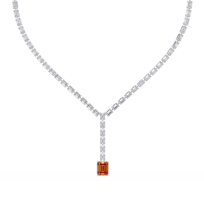 Emerald-cut champagne topaz colorstone tennis necklace in white gold