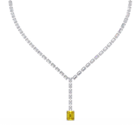 Emerald-cut citrine yellow colorstone tennis necklace in white gold