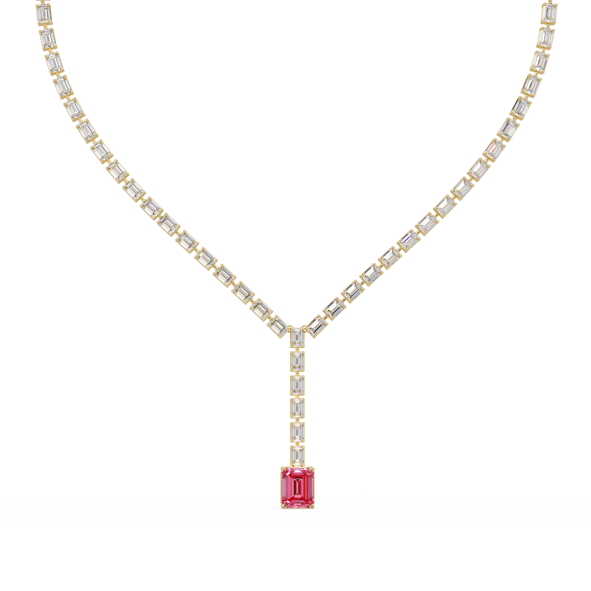 Emerald-cut onyx colorstone tennis necklace in yellow gold