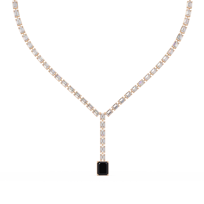 Emerald-cut tourmaline pink colorstone tennis necklace in yellow gold
