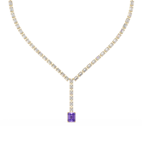 Emerald-cut amethyst purple colorstone tennis necklace in yellow gold