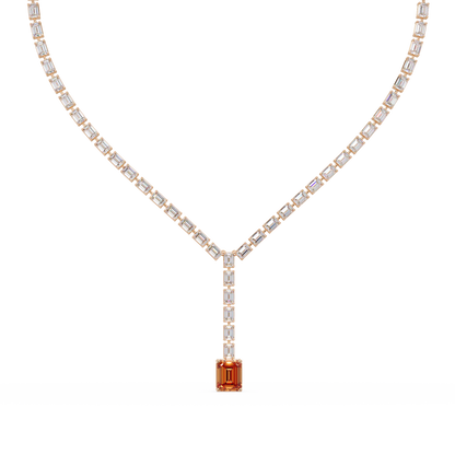 Emerald-cut champagne topaz colorstone tennis necklace in yellow gold