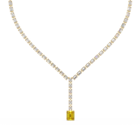 Emerald-cut citrine yellow colorstone tennis necklace in yellow gold