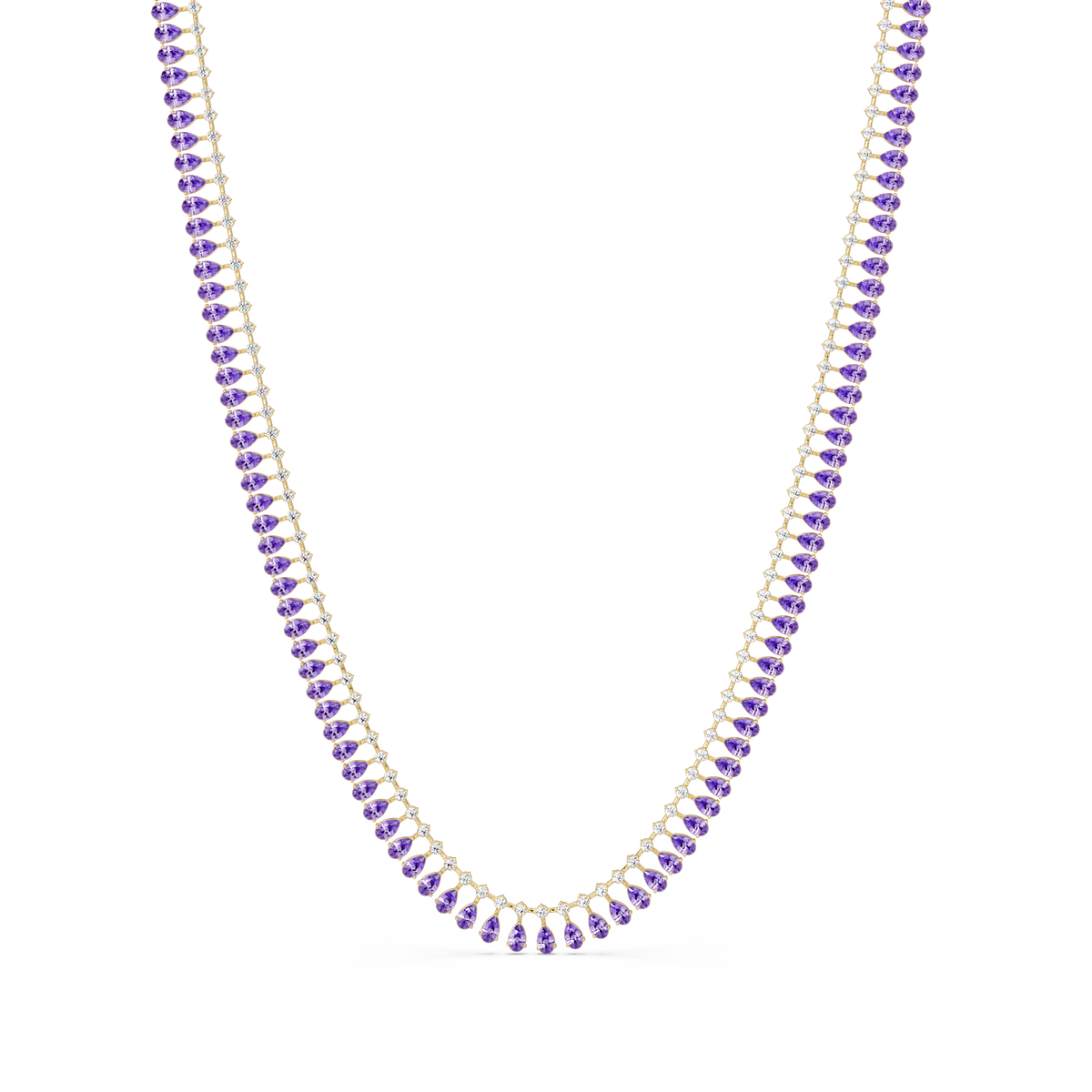 19.4 CTW Pear & Round Colorstone Tennis Necklace – Amethyst Purple – Rose Gold