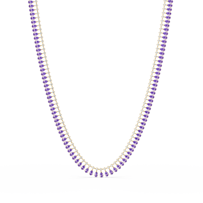 19.4 CTW Pear & Round Colorstone Tennis Necklace – Amethyst Purple – Rose Gold