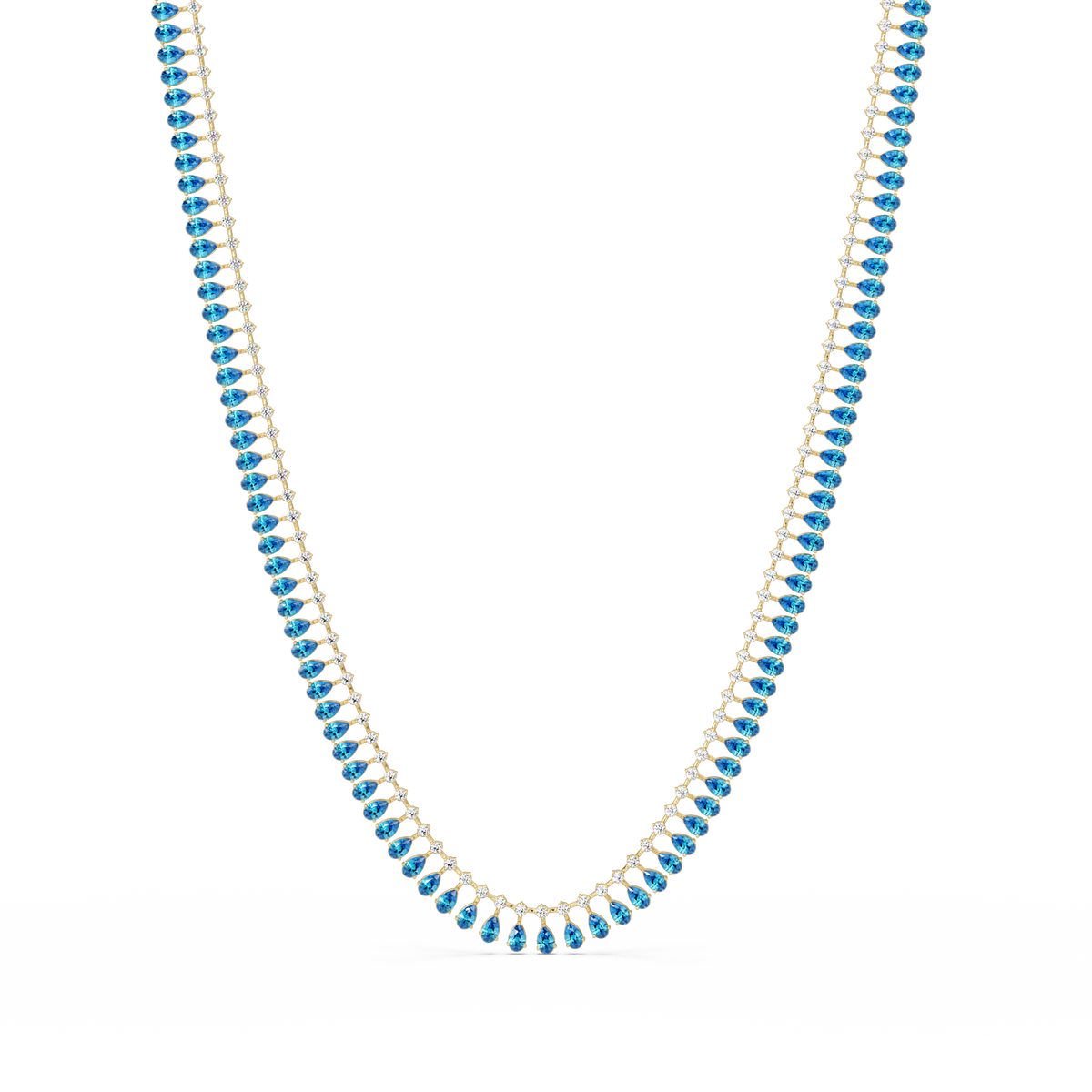19.4 CTW Pear & Round Colorstone Tennis Necklace – Aquamarine Blue – Rose Gold