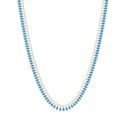 19.4 CTW Pear & Round Colorstone Tennis Necklace – Aquamarine Blue – Rose Gold