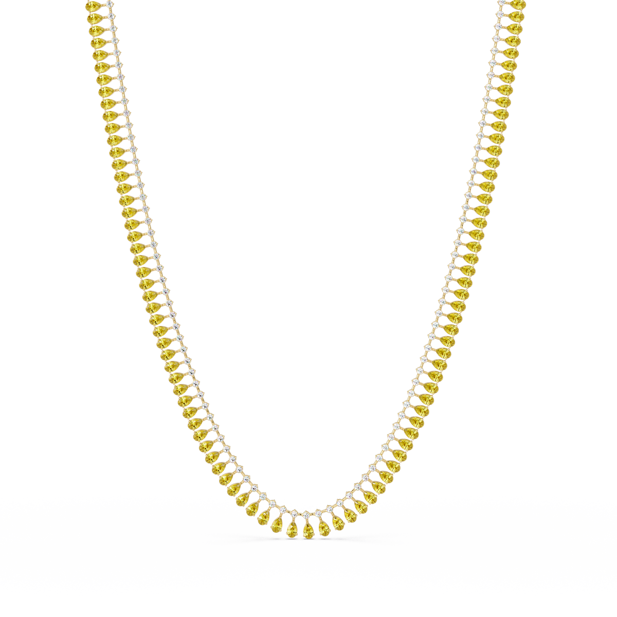 19.4 CTW Pear & Round Colorstone Tennis Necklace – Citrine Yellow – Rose Gold