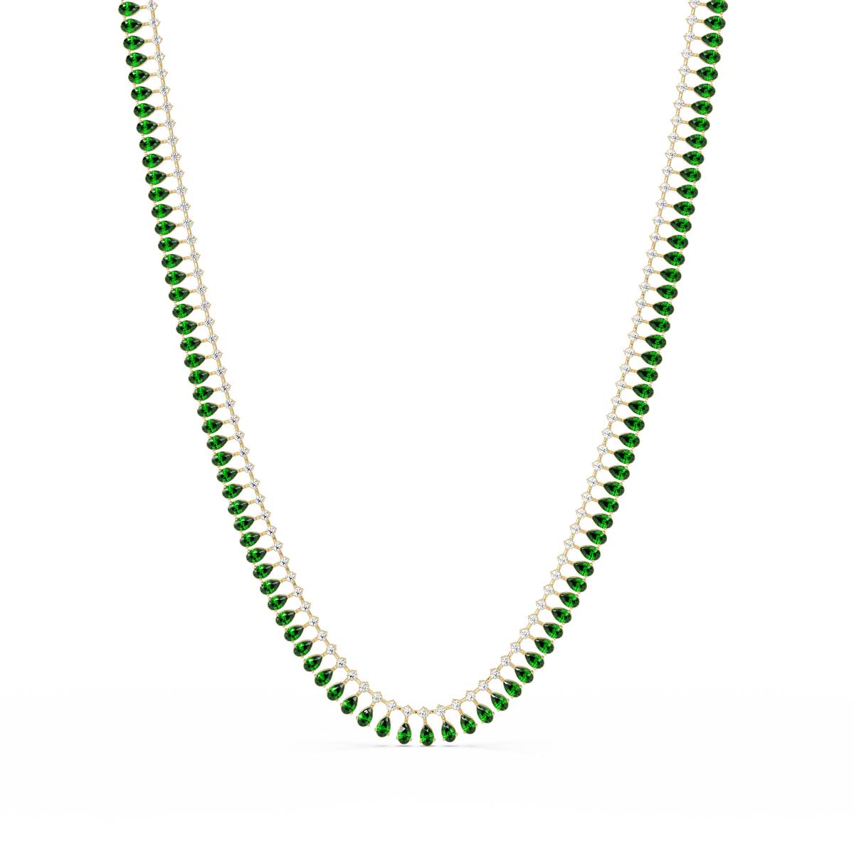 19.4 CTW Pear & Round Colorstone Tennis Necklace – Emerald Green – Rose Gold