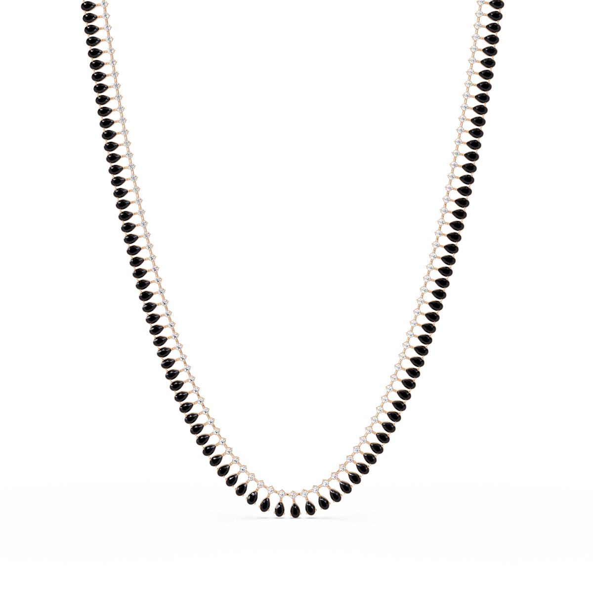 19.4 CTW Pear & Round Colorstone Tennis Necklace – Onyx – Rose Gold