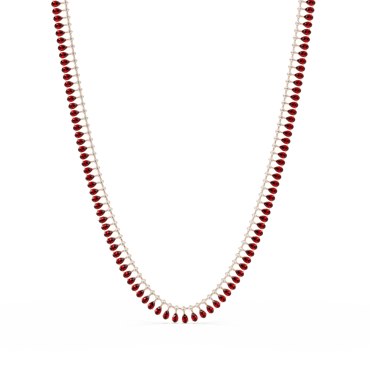 19.4 CTW Pear & Round Colorstone Tennis Necklace – Ruby Red – Rose Gold