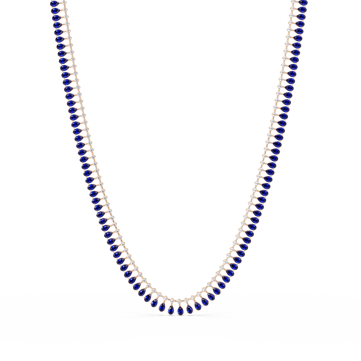 19.4 CTW Pear & Round Colorstone Tennis Necklace – Sapphire Blue – Rose Gold