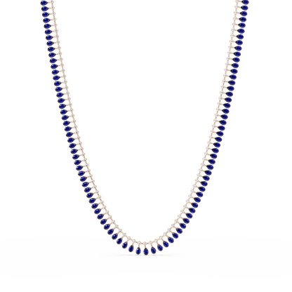 19.4 CTW Pear & Round Colorstone Tennis Necklace – Sapphire Blue – Rose Gold