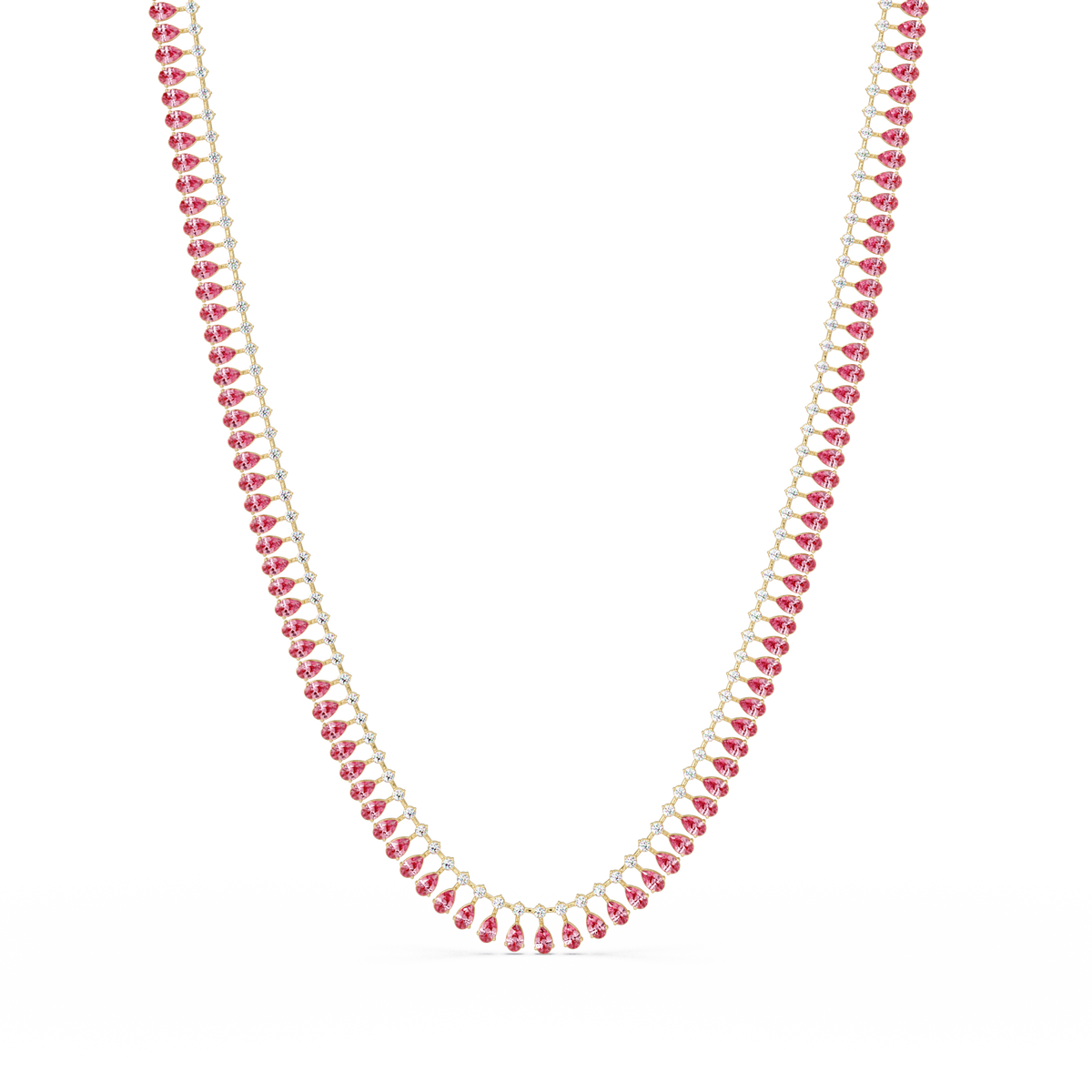 19.4 CTW Pear & Round Colorstone Tennis Necklace – Tourmaline Pink – Rose Gold