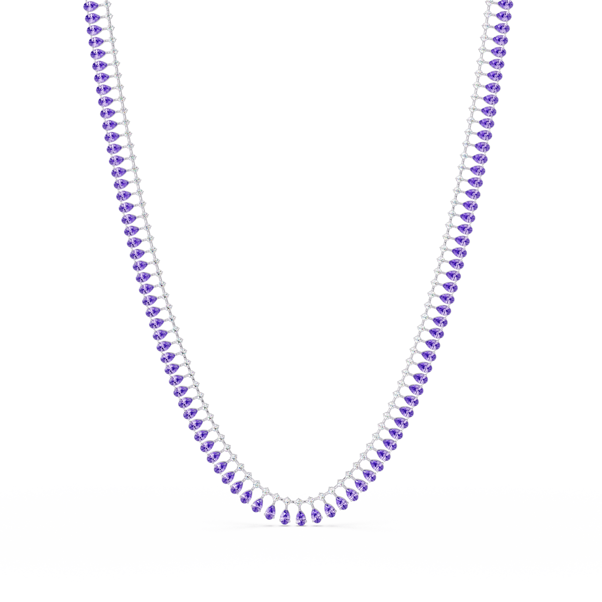 19.4 CTW Pear & Round Colorstone Tennis Necklace – Amethyst Purple – White Gold