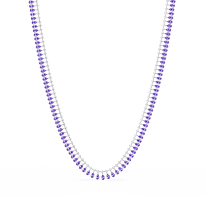 19.4 CTW Pear & Round Colorstone Tennis Necklace – Amethyst Purple – White Gold
