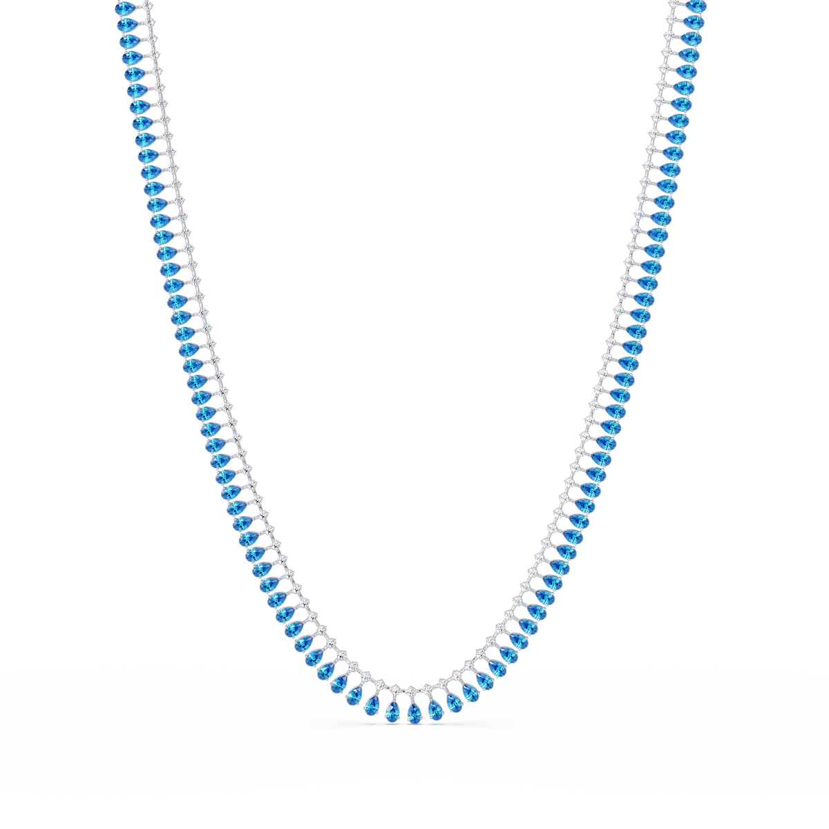 19.4 CTW Pear & Round Colorstone Tennis Necklace – Aquamarine Blue – White Gold
