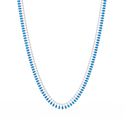 19.4 CTW Pear & Round Colorstone Tennis Necklace – Aquamarine Blue – White Gold
