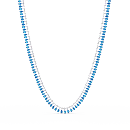 19.4 CTW Pear & Round Colorstone Tennis Necklace – Aquamarine Blue – White Gold