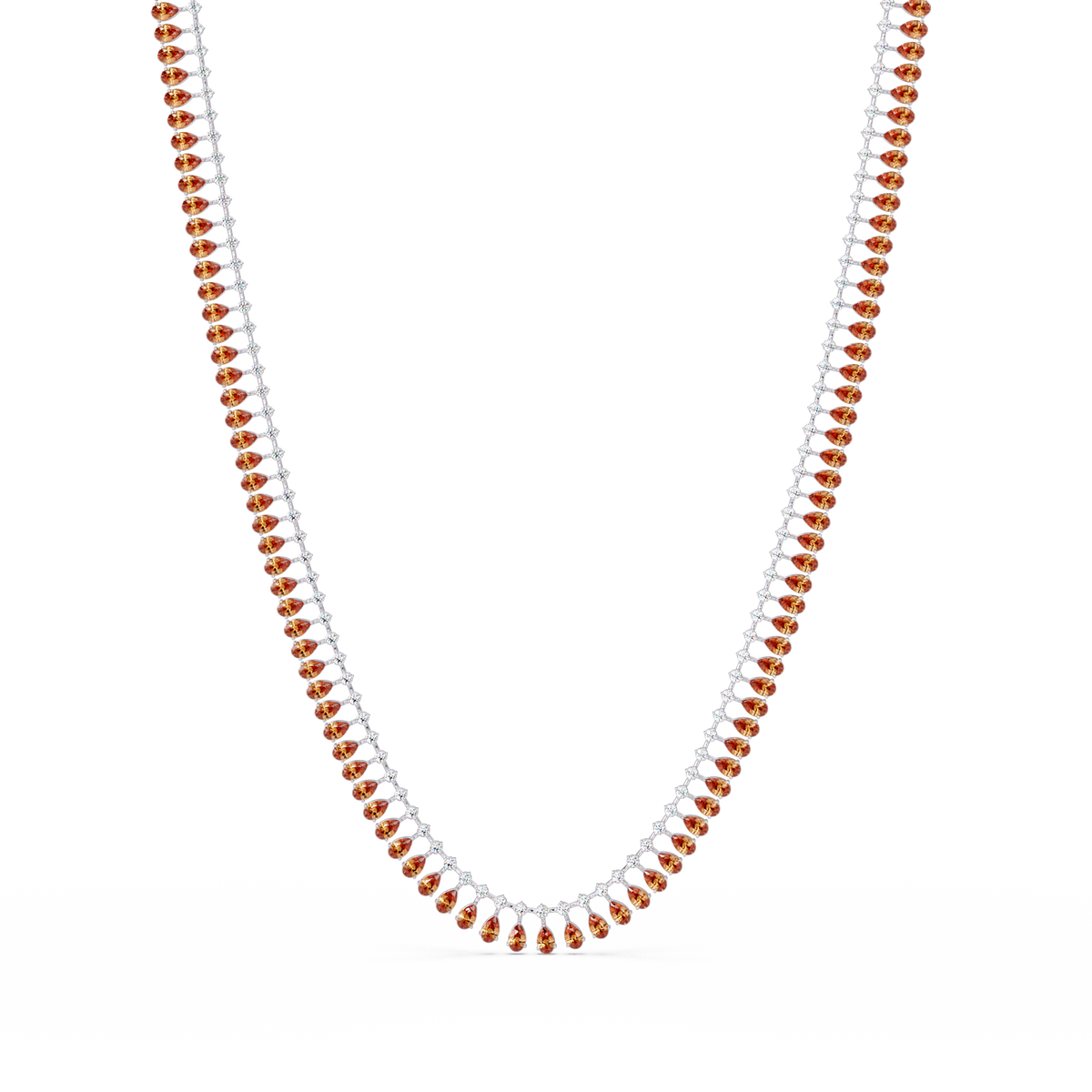 19.4 CTW Pear & Round Colorstone Tennis Necklace – Champagne Topaz – White Gold