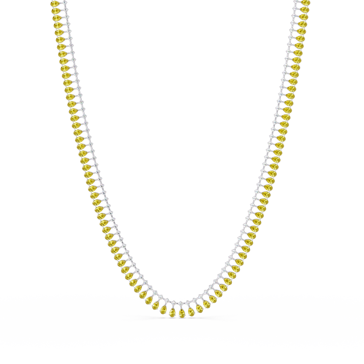 19.4 CTW Pear & Round Colorstone Tennis Necklace – Citrine Yellow – White Gold