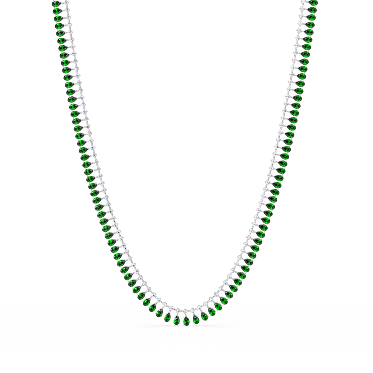 19.4 CTW Pear & Round Colorstone Tennis Necklace – Emerald Green – White Gold
