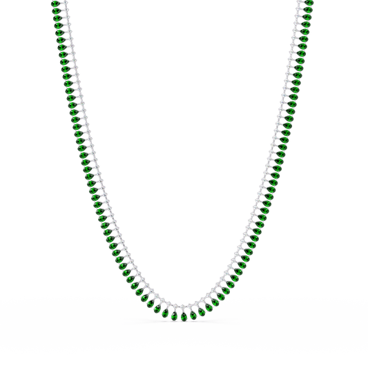 19.4 CTW Pear & Round Colorstone Tennis Necklace – Emerald Green – White Gold