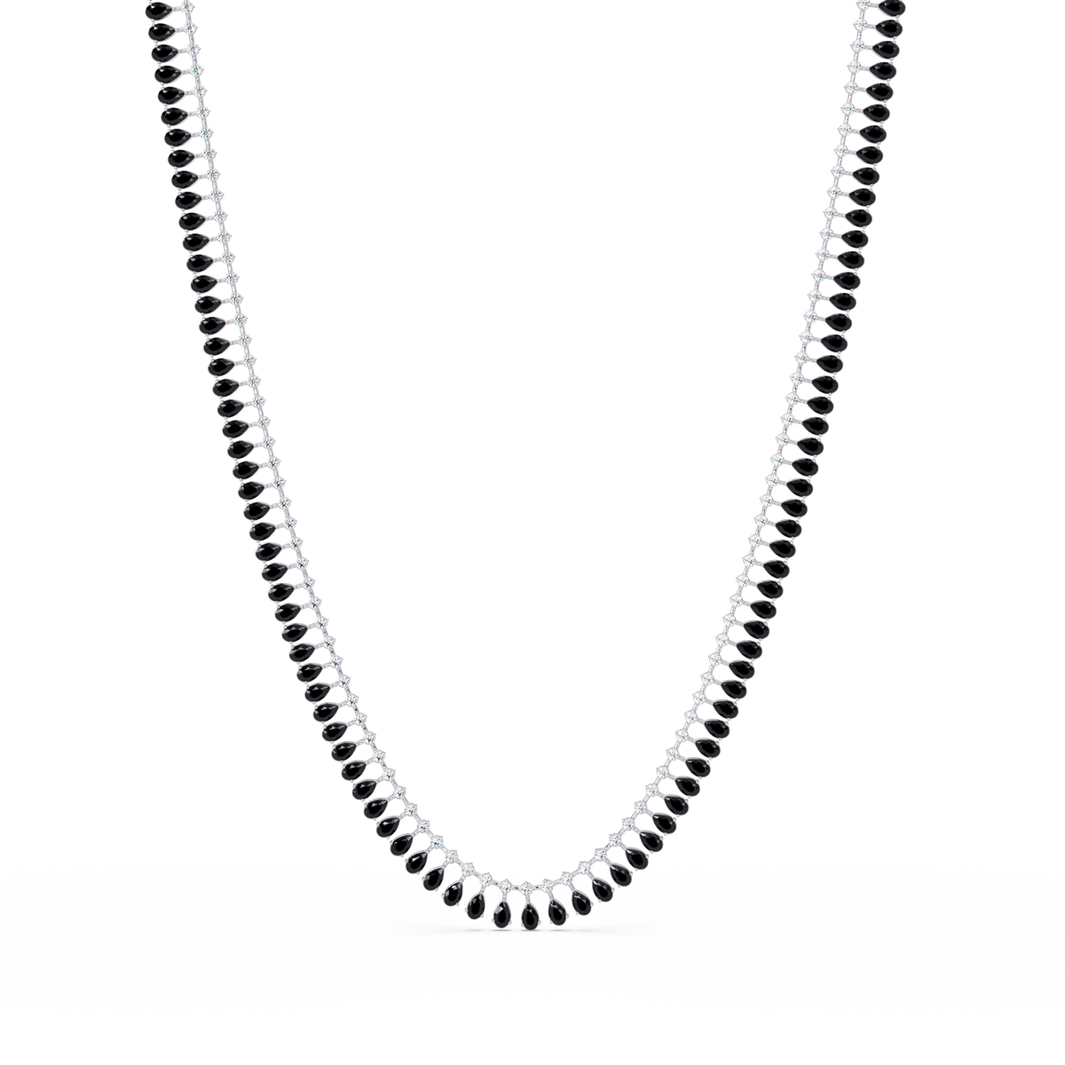 19.4 CTW Pear & Round Colorstone Tennis Necklace – Onyx – White Gold