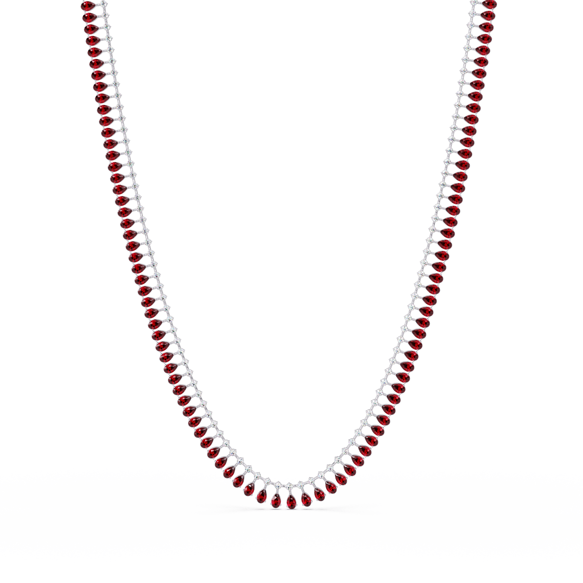 19.4 CTW Pear & Round Colorstone Tennis Necklace – Ruby Red – White Gold