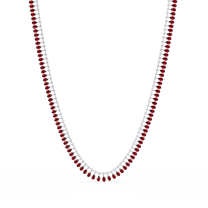 19.4 CTW Pear & Round Colorstone Tennis Necklace – Ruby Red – White Gold