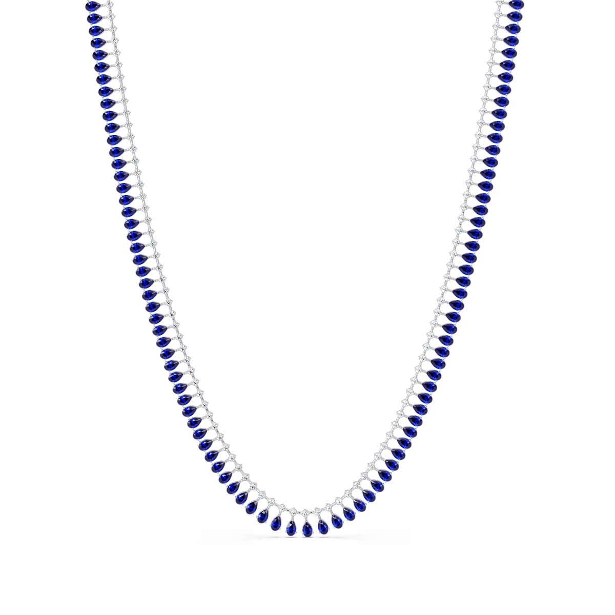 19.4 CTW Pear & Round Colorstone Tennis Necklace – Sapphire Blue – White Gold