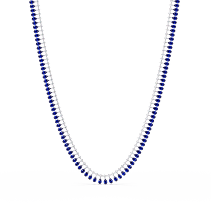 19.4 CTW Pear & Round Colorstone Tennis Necklace – Sapphire Blue – White Gold