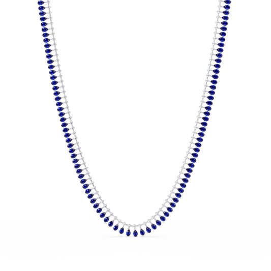 19.4 CTW Pear & Round Colorstone Tennis Necklace – Sapphire Blue – White Gold