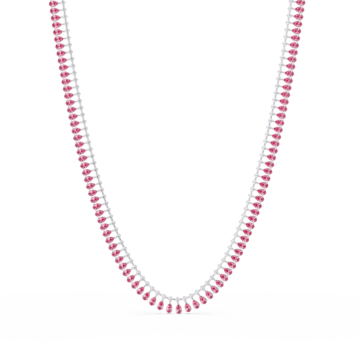 19.4 CTW Pear & Round Colorstone Tennis Necklace – Tourmaline Pink – White Gold