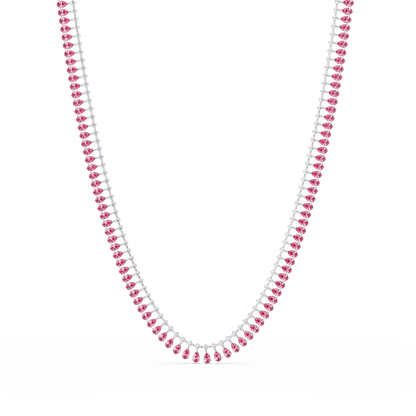 19.4 CTW Pear & Round Colorstone Tennis Necklace – Tourmaline Pink – White Gold