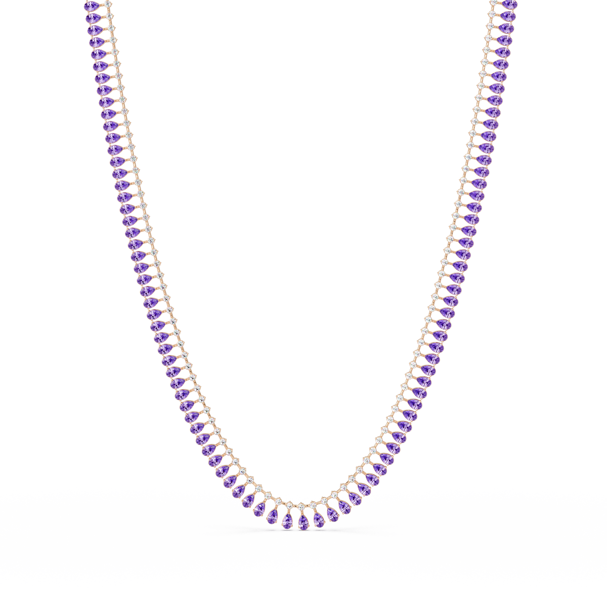 19.4 CTW Pear & Round Colorstone Tennis Necklace – Amethyst Purple – Yellow Gold