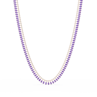 19.4 CTW Pear & Round Colorstone Tennis Necklace – Amethyst Purple – Yellow Gold